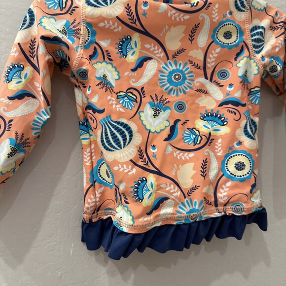 Rufflebutts Orange & Blue Floral Rash Guard Swimsuit - Picture 7 of 9